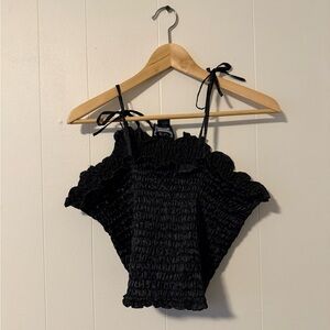 Chic Black Ruffled Crop Top
